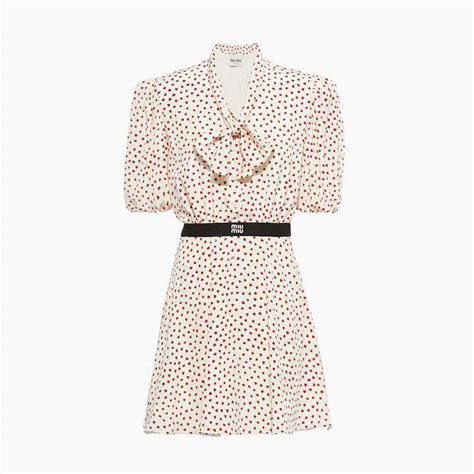 miu miu heart-print dress|Crepe de chine mini.